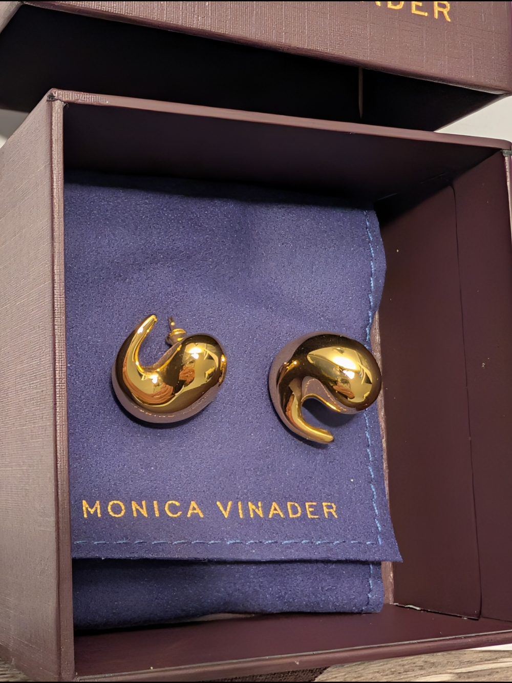Authentic MONICA VINADER Gold Sculptural Curved Stud Earrings